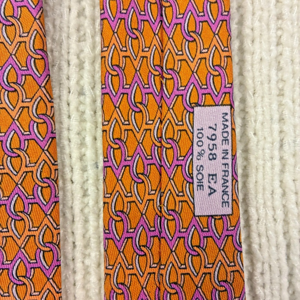 Hermes Silk Tie Chain Link Chained Teardrop Pattern 7958 EA Made in France - Picture 6 of 8